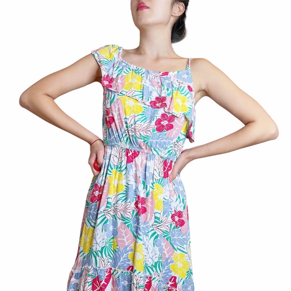 BCBG Pastel Floral Sleeveless Ruffle Highlow Dress - Picture 3 of 9